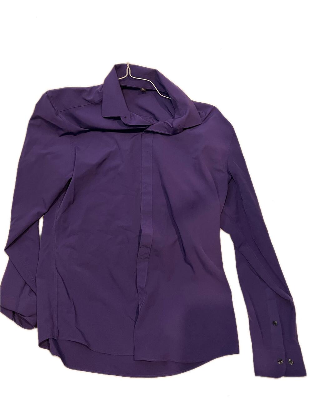 Purple Polyester Long Sleeve Button Up Shirt Mens Medium